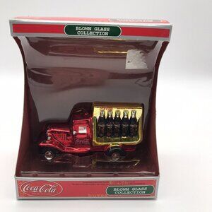 Coca-Cola Ornament Blown Glass Coke Bottling Company Truck Christmas Red Gold